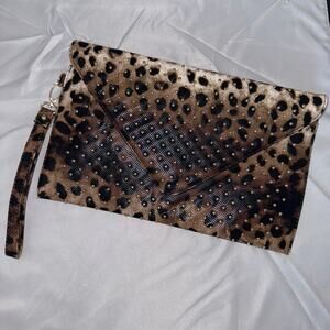 Leopard Print Gold Studded Envelope Clutch Wristlet Strap - Statement Maximalist